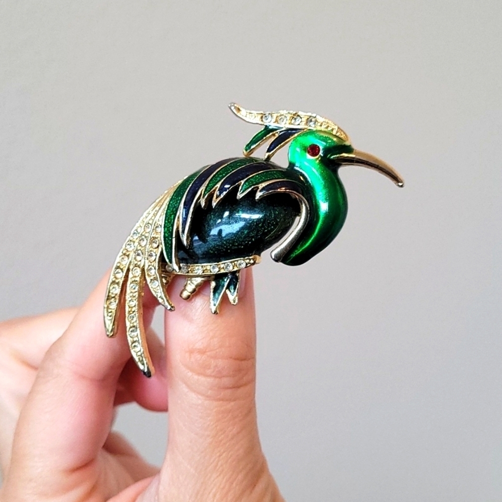 Vintage Enamel Rhinestone Pheasant Bird Pin - Picture 2 of 4